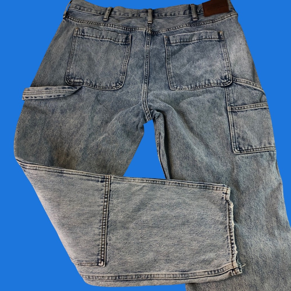 Abercrombie Fitch 90s Loose Carpenter Jeans Mens 38x32 Double Knee Acid Wash Y2K